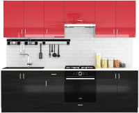 Готовая кухня S-Company Клео глосс 2.6 (черный глянец/красный глянец) - 