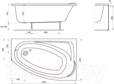 Ванна акриловая Kolo Mystery 150x95 R (с ножками и экраном)