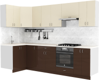 Готовая кухня S-Company Клео глосc 1.2x2.9 левая (коричневый глянец/ваниль глянец) - 