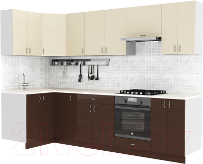 Готовая кухня S-Company Клео глосc 1.2x2.9 левая (коричневый глянец/ваниль глянец)