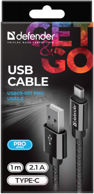 Кабель Defender USB09-03T Pro / 87814 (1м, черный)