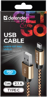 Кабель Defender USB09-03T PRO / 87812 (1м, золото)