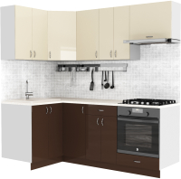 Готовая кухня S-Company Клео глосc 1.2x2.1 левая (коричневый глянец/ваниль глянец) - 