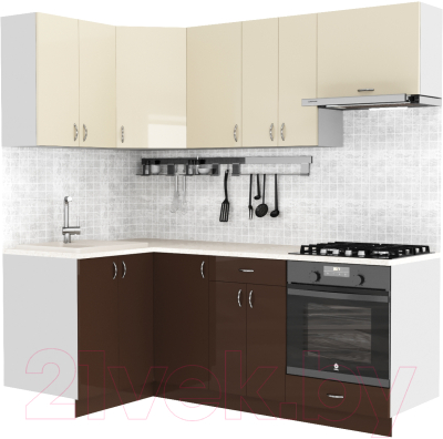 Готовая кухня S-Company Клео глосc 1.2x2.1 левая (коричневый глянец/ваниль глянец)