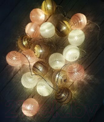 Тайские фонарики ArtStyle Нитяные шарики / CL-N224WW (розовый/белый/коричнивый)
