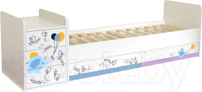 Детская кровать-трансформер Polini Kids Simple 1100 Слоник на шаре (белый)