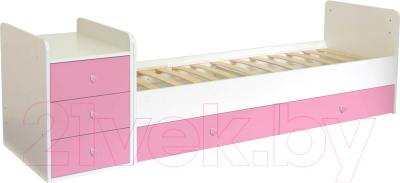 Детская кровать-трансформер Polini Kids Simple 1111 с комодом (белый/розовый)