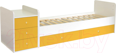 Детская кровать-трансформер Polini Kids Simple 1111 с комодом (белый/желтый)