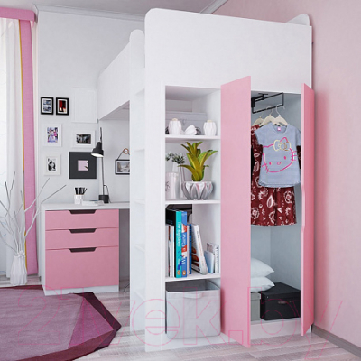 Двери шкафа для кровати-чердака Polini Kids Simple (розовый)