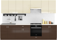 Готовая кухня S-Company Клео глосс 3.0 (коричневый глянец/ваниль глянец) - 