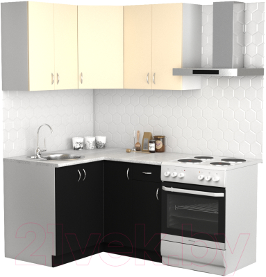 Готовая кухня S-Company Клео лайт 1.2x1.2 левая (черный/песочный)