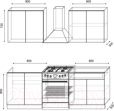 Готовая кухня S-Company Клео лайт 1.6 (антрацит/стальной серый)