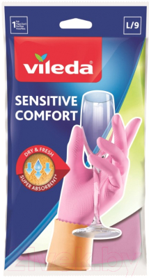 Перчатки хозяйственные Vileda Sensitive для деликатных работ / 105394 (L)
