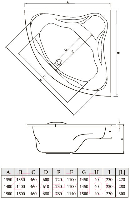 Ванна акриловая Bonito Home Andro 140x140