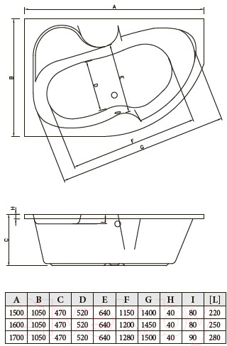 Ванна акриловая Bonito Home Arizona 150x105 L (с ножками)