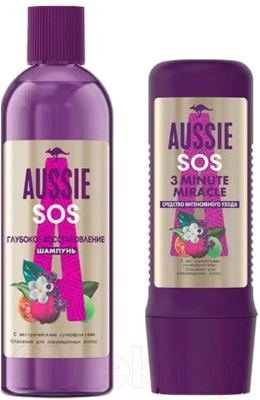 Набор косметики для волос Aussie SOS Шампунь+средство интенсивного ухода 3 Minute Miracle  (290мл+225мл)