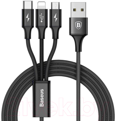 

Кабель Baseus, Rapid Series 3в1 microUSB+Lightning+Type-C 3A / CAMLT-SU01