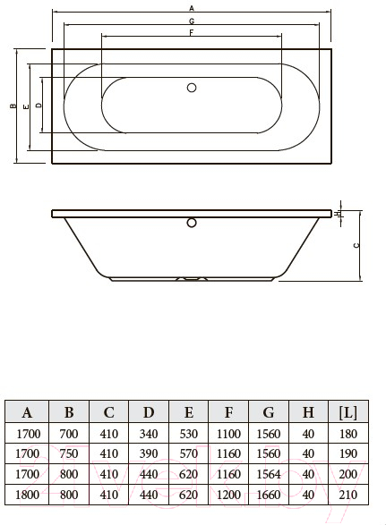 Ванна акриловая Bonito Home Ilias 170x75