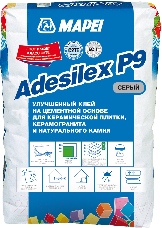 Клей для плитки Mapei Adesilex P9 (25кг, серый)