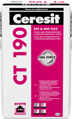Клей для теплоизоляционных плит Ceresit CT 190 Зима с Fibre Force (25кг) - 