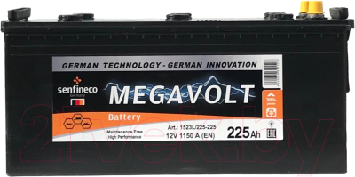 

Автомобильный аккумулятор Senfineco, Megavolt L+ 1523L/225-225