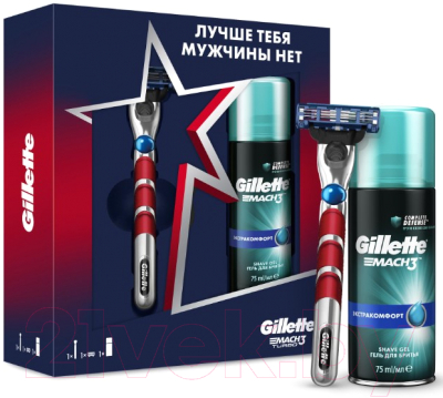 Набор для бритья Gillette Mach3 Turbo бритва+1 смен. кассета Red+гель д/б Экстракомфорт (75мл)