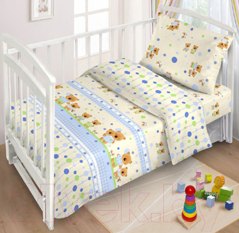 Комплект постельный для малышей Fun Ecotex Мишутка и зайка / FE 10057 (голубой/бежевый)