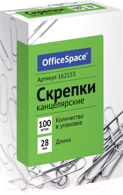 Скрепки OfficeSpace 28мм / 162153 (100шт, металлические)