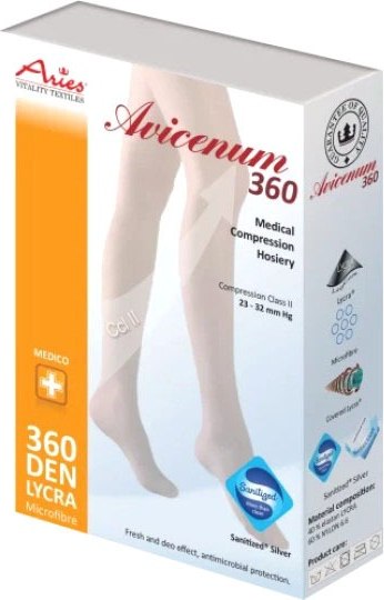 Чулки компрессионные Aries Avicenum 360 с кружевом и закрытым носком / 9999 (S, normal)