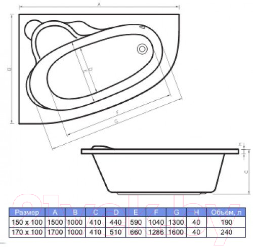 Ванна акриловая Bonito Home Laura 170x100 L