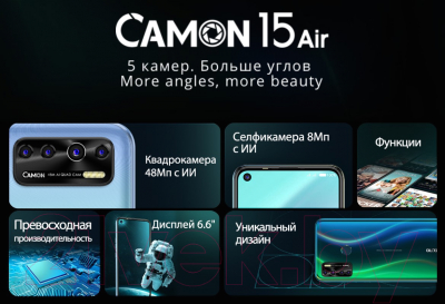 Смартфон Tecno Camon 15 Air / CD6 (темно-серый)