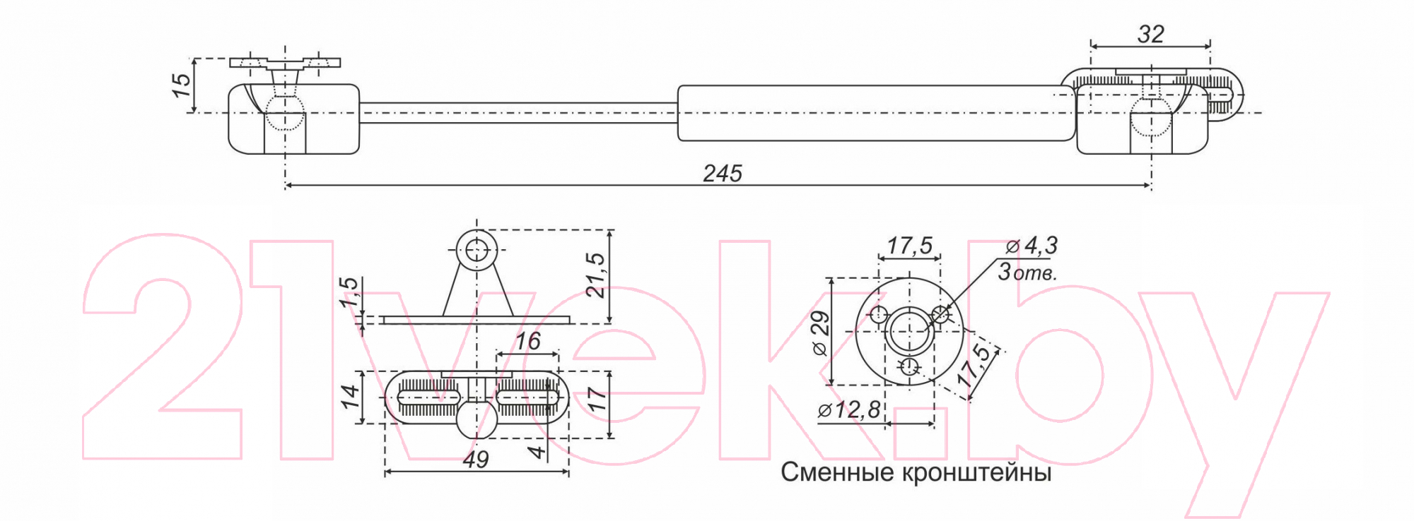 Газовый лифт мебельный Boyard GL105GR/100/1 — фото 3