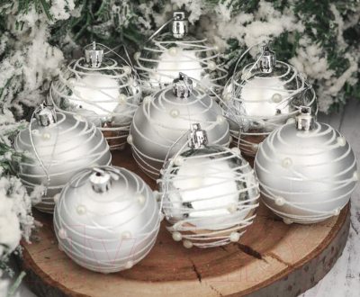 Набор шаров новогодних Зимнее волшебство Жемчужный орион / 3249215 (8шт, серебристый)
