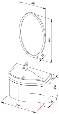 Комплект мебели для ванной Aquanet Сопрано 95 / 169344