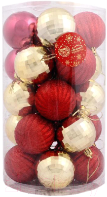Набор шаров новогодних Зимнее волшебство Бинго / 4962746 (25шт, красный/золото)