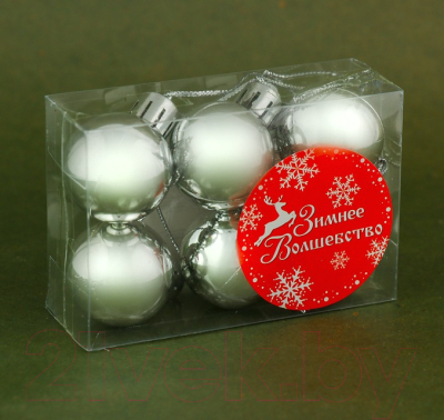 Изображение товара Набор шаров новогодних Зимнее волшебство Глянец / 3505659 (6шт, серебристый)