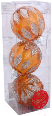 Набор шаров новогодних Зимнее волшебство Блестящие капельки / 4942067 (3шт, оранжевый)