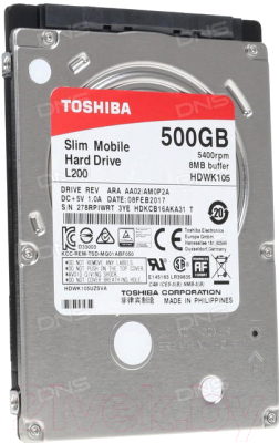 Жесткий диск Toshiba  L200 Slim 500GB (HDWK105UZSVA)