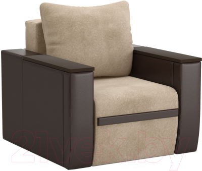 Кресло мягкое Sofos Атика New тип D нераскладное (Cortex Beige/Teos Dark Brown/венге)