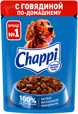 Влажный корм для собак Chappi Сытный мясной обед. С говядиной по-домашнему (85г)