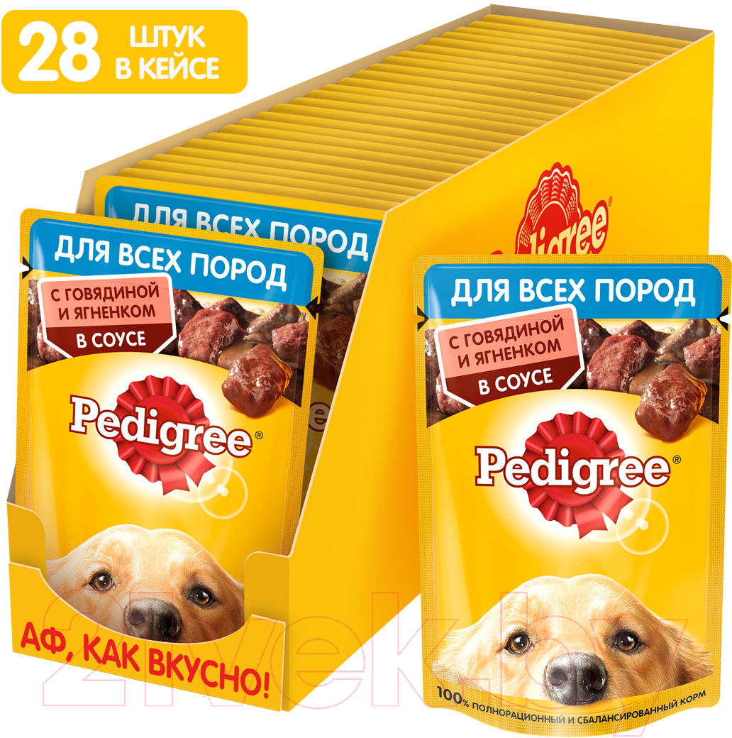 Влажный корм для собак Pedigree Для взрослых собак всех пород с говядиной и ягнёнком в соусе (85г) — фото 6