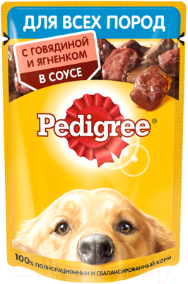 Влажный корм для собак Pedigree Для взрослых собак всех пород с говядиной и ягнёнком в соусе (85г)