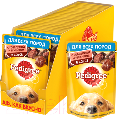Влажный корм для собак Pedigree Для взрослых собак всех пород с говядиной и ягнёнком в соусе (85г)