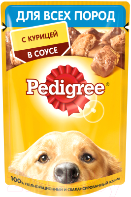 Влажный корм для собак Pedigree Для взрослых собак всех пород с курицей в соусе (85г)