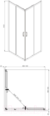 Душевой уголок Adema Glass Vierkant 90 (тонированное стекло)