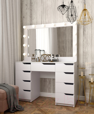 Стол туалетный с зеркалом с подсветкой Норд (Белый/Статуарио)