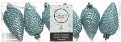 

Набор ёлочных игрушек Decoris, Голубой, Шишки / 028635