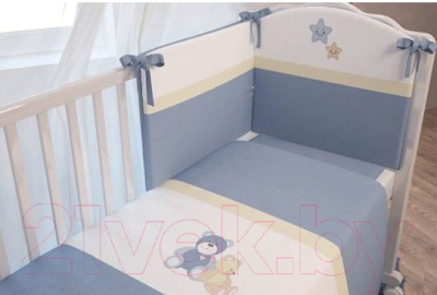 Комплект постельный для малышей Polini Kids Плюшевые мишки 3 (120x60, голубой)