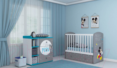 Детская кроватка Polini Kids Disney Baby 750 Микки Маус (белый/серый)