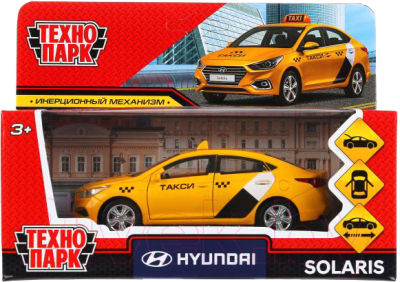 Масштабная модель автомобиля Технопарк Hyundai Solaris Такси / SOLARIS2-12TAX-YE